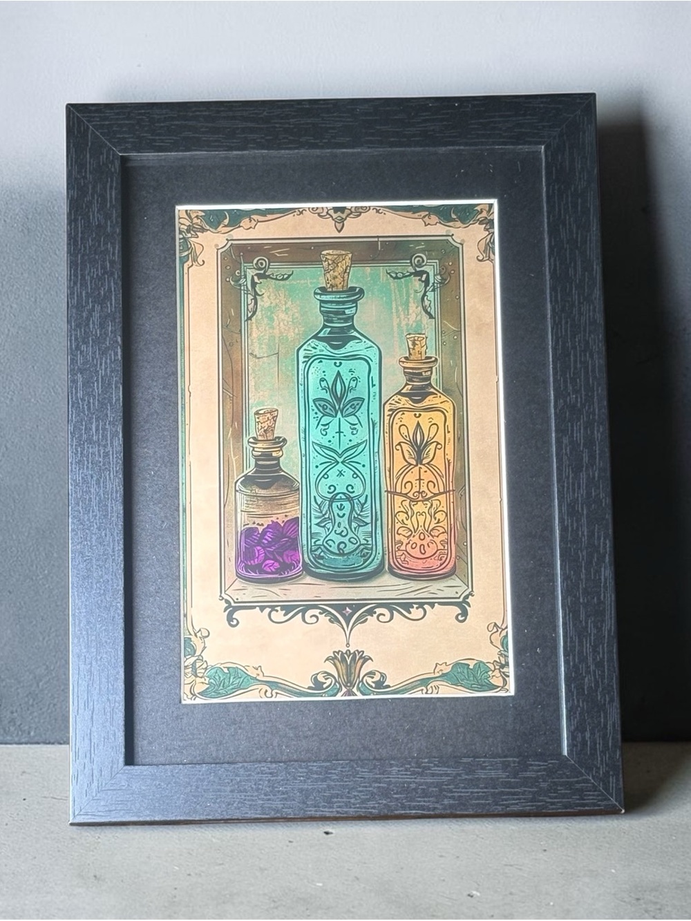 🧪 Mystical Witch’s Potion Bottles Framed Art – Brand New!